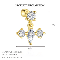 wholesale S925 Sterling Silver French-style Zircon Geometric Round Stud Earrings For Women, Small Batch Luxury Cross-border Design-E4664-Gold/Single 925 Silver