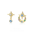 wholesale 925 Sterling Silver Asymmetric Octagram Earrings With Colorful Zirconia For Women-0-0