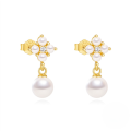 wholesale S925 Sterling Silver Fashionable Petal Zircon And Pearl Earrings, Korean Style Minimalist Studs-0-9