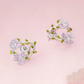 wholesale 925 Sterling Silver Yellow Gold Plated Heart Flower Cubic Zirconia Stud Earrings-0-1