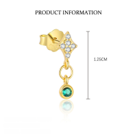 wholesale S925 Sterling Silver Ultra-sparkling Green Zircon Earrings, Fashionable, Trendy, Luxurious, And Exquisitely Irregular-E4677-Gold/Single