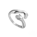wholesale S925 Sterling Silver Minimalist Interlocking Hands Joint Ring, Open-ended Embrace Design-0-4