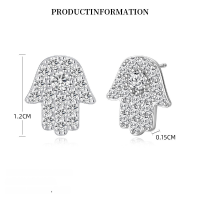 wholesale S925 Sterling Silver Wholesale Women's Earrings, Evil Eye & Hamsa Hand Design With Starry Accents,ins-E5146_White Zirconium Platinum 925 Silver