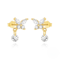 wholesale S925 Sterling Silver Geometric Smooth Butterfly Zircon Stud Earrings, Korean Minimalist Design-0-10