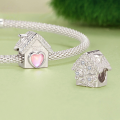 wholesale 925 Sterling Silver Sweet Home House Charm Pink Opal Heart Bead For Bracelet-0-2