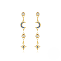 wholesale S925 Sterling Silver European Fashion Star Moon Chain Long Drop Fringe Earrings With Inlaid Zircons And Evil Eye-0-4