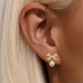 wholesale S925 Sterling Silver Classic Octagram Five-petal Flower Tassel Earrings With Crystal Austrian Opal Pearl-0-3