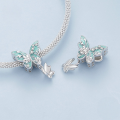 wholesale S925 silver green butterfly beaded bracelet pendant charm BSC838-0-2