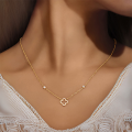 wholesale 925 Silver Geometric Four-leaf Clover Pendant Necklace With Zirconia, Minimalist Korean Style Women's Fashion For Daily Wear-0-2