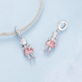 wholesale Sterling Silver 925 Fine Boy Girl Cat Pendant Beads Jewelry Charms-0-1