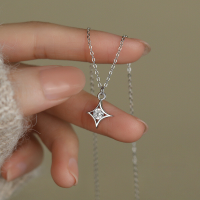 wholesale S925 Sterling Silver Korean-style Light Luxury Super Sparkling Zirconia Four-pointed Star Necklace For Women, Trendy And Versatile Simple Star Collarbone Chain-Platinum 925 silver