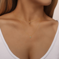 wholesale S925 Sterling Silver Double Layer Stackable Single Turquoise Inlaid Zircon Necklace, Women's Fashion Daily Wear-0-2