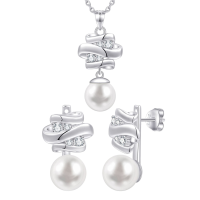 wholesale S925 silver pearl earrings and necklace set, customizable jewelry for women.-undefined