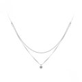 wholesale 925 Sterling Silver Layered Necklace Cubic Zirconia Pendant Double Chain Necklaces For Women-0-4