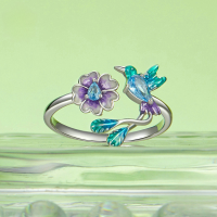 wholesale S925 sterling silver spring bird flower necklace ring earring set for women-undefined