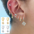 wholesale S925 Sterling Silver Zircon Snowflake Drop Hoop Earrings, French Style Hot Sale Office Wear Accessories-0-2