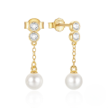 wholesale S925 Sterling Silver Zircon-accented Chain Tassel Pearl Earrings-0-0