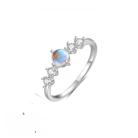 wholesale S925 Sterling Silver Cross-border Hot-sale Imitation Moonstone Ring For Women, Thin Band With Micro-set Zirconia, Minimalist Luxury-K2406_Moonlight Glass/White Zirconium_Platinum Plated_Mido 8 S925 Sterling Silver