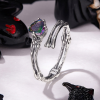 wholesale S925 Silver Adjustable Skull Heart Open Ring For Halloween Wholesale-undefined