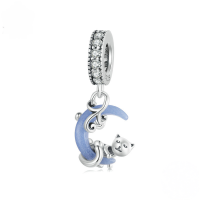 wholesale S925 silver night-glow moon cat pendant charm beads bracelet jewelry-undefined