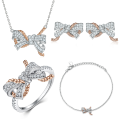 wholesale Sterling Silver S925 Bow Jewelry Set Earrings Ring Necklace Bracelet (4-piece)-0-8