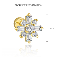 wholesale S925 Sterling Silver Simple Fashion Luxury Zircon Eight-pointed Star Snowflake Earrings-E4919-Gold/Pair 925 Silver