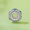 wholesale Metal: s925 sterling silver plated white gold Blue flower bead spacers, silver-toned, minimalist locator charm-0-2