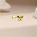 wholesale S925 Sterling Silver Natural Moss Agate Butterfly Zircon Accent Flat Threaded Ear Cartilage Stud-0-3