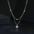 wholesale Sterling Silver S925 Plated White Gold Double Layered Moissanite Pendant Necklace-0-2