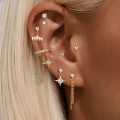 wholesale S925 Sterling Silver Marquise Geometric Ear Cartilage Stud With Zircon, Threaded Flat Top, And Fringe Tassel-0-2