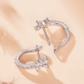 wholesale 925 Sterling Silver Flower Cubic Zirconia Huggie Hoop Earrings For Women-0-2