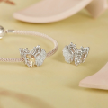 wholesale S925 silver ginkgo leaf butterfly beaded bracelet, versatile charm beads-0-2