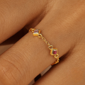 wholesale S925 Sterling Silver With Gold Plating Adjustable Square Open Ring Featuring Accent Zircons And A Pendant-0-2