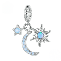 wholesale Sterling Silver S925 Sun Moon Stars Pendant Bracelet with Zircon Opal-undefined
