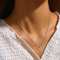 wholesale S925 Sterling Silver Geometric Circle Pendant Necklace With Zircons, Women's Choker, Korean Style-0-2