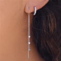 wholesale S925 Sterling Silver Box Chain Tassel Triple Inlaid Zircon Ear Wire Earrings, Korean Style Elegant Personality Outfit Earrings For Women-0-2