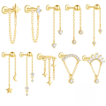 wholesale S925 Sterling Silver Classic Tassel Chain With Zircon Accents Flat Head Threaded Ear Bone Stud Small Gold Bead Earrings-0-0