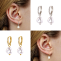 wholesale S925 Sterling Silver Baroque Pearl Zircon Ear Clip, Retro European Style, Minimalist Ins Fashion Earrings-0-2