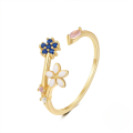 wholesale S925 Sterling Silver Floral Love Open Ring With Zircon And Opal, Korean Style Luxury Ins Small Trendy Index Finger Ring-0-7