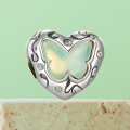 wholesale 925 Sterling Silver Green Clover Opal Butterfly Dangle Bracelet Charm For Women-0-4