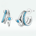 wholesale 925 Sterling Silver Turquoise Evil Eye Hoop Earrings For Women-0-3