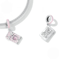 wholesale Sterling Silver S925 Tarot Lovers Pendant, Pink Enamel Card Charm Bracelet-0-0