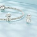 wholesale S925 sterling silver platinum-plated cute teddy bear charm bead bracelet dog beads-0-1
