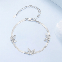 wholesale 925 Sterling Silver Butterfly Anklet For Women Adjustable Snake Chain Ankle Bracelet-undefined