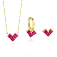 wholesale S925 Sterling Silver Sweet Heart Red Zircon Earrings, Women's Geometric Minimalist Fashion Jewelry-Single three-piece set 925 silver