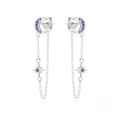 wholesale S925 Sterling Silver Long Tassel Bow Tie Crystal Earrings With Star And Moon-0-12