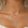 wholesale 925 Sterling Silver Layered Feather Pendant Necklace With Cubic Zirconia Beaded Chain For Women-0-3