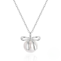 wholesale S925 Sterling Silver Bow And Pearl Women's Choker Necklace, Japanese And Korean Style, Minimalist Design-0-4