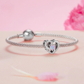 wholesale 925 Sterling Silver Heart Charm Pink Created Opal Bead For Bracelet-0-2