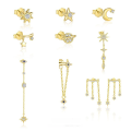 wholesale S925 Sterling Silver Cross-border Wholesale Star Moon Micro-inlaid Tassel Earring Set-0-0